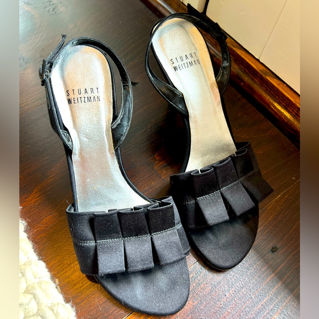 Stuart Weitzman Black Sling Back Satin 5.5